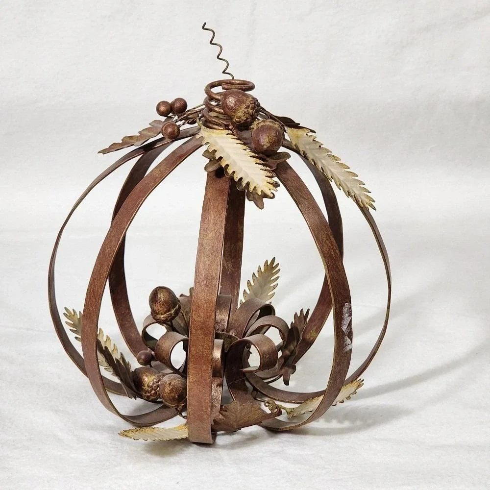 Vintage Metal Pumpkin Lantern Rustic Farmhouse Fall Decor for Thanksgiving Table